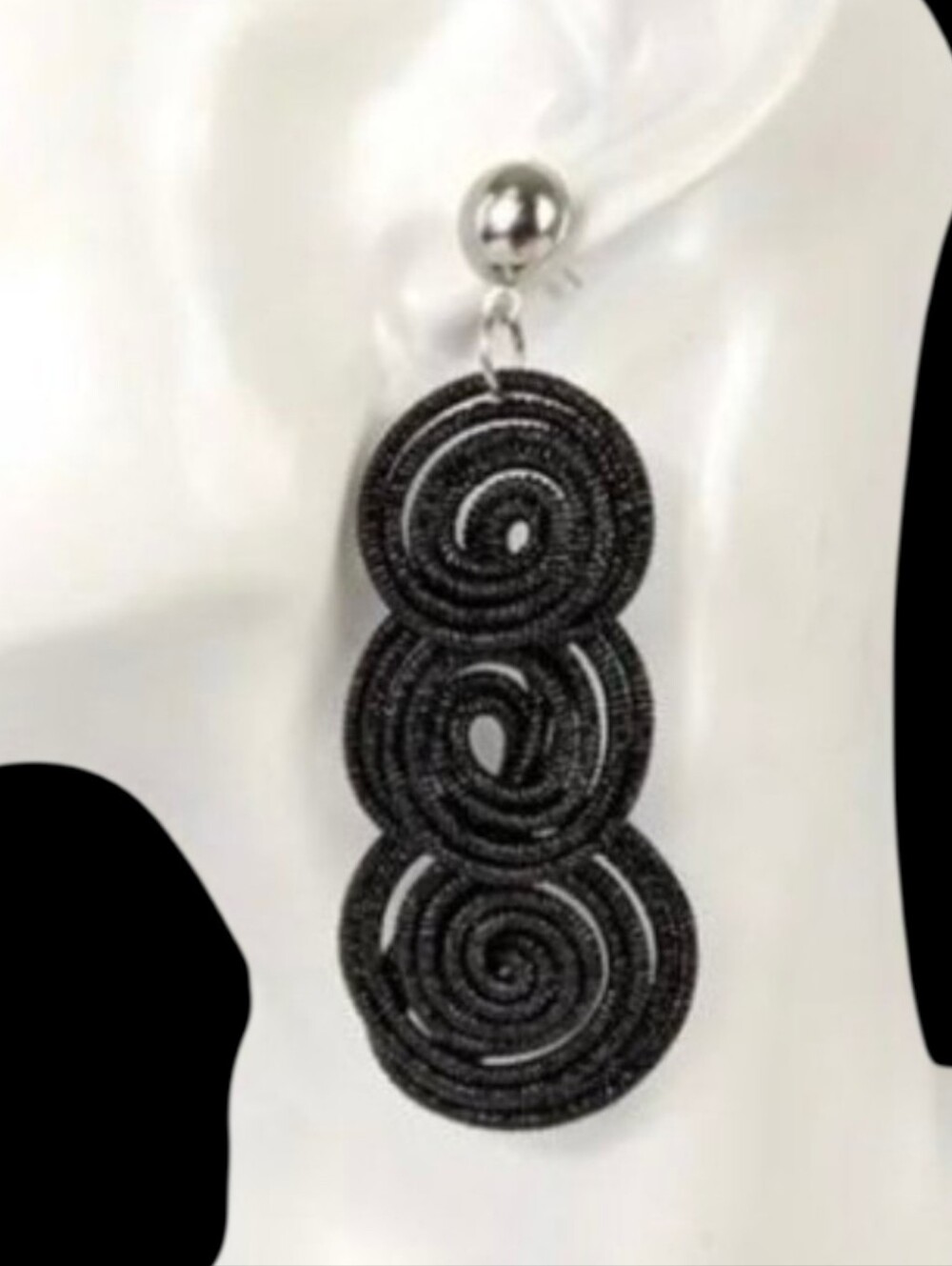 Black Spiral Lurex Thread Earrings